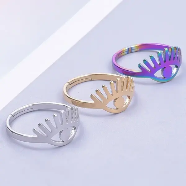 PVD Coated Real Gold Plated 18K Gold Eye 304 Stainless Steel Streetwear Waterproof Non Tarnish Open Ring