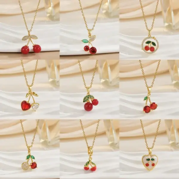 Wholesale Jewelry Simple Style Cherry Titanium Steel Plating Pendant Necklace