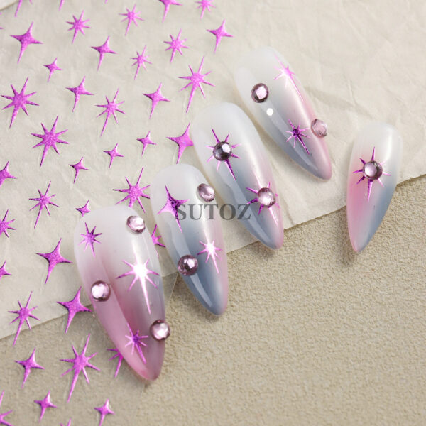 Wholesale Nail Art Stickers Sparkling Four-Pointed Star Fairy Nail 3D Adhesive Stickers