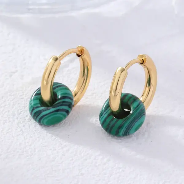 PVD Coated Gold Plated Round 304 Stainless Steel Natural Stone Retro Simple Style Waterproof Non Tarnish Earrings