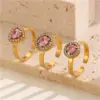 Wholesale Adjustable Open Stainless Steel Ring Geometric Heart Waterdrop Design White Pink Zirconia Embedded Fashionable Unisex Ring