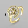 Fashion Golden Star Moon Zircon Rotating Copper Open Ring