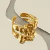 PVD Coated 18K Gold Plated Solid Color Folds Stainless Steel Elegant Retro Waterproof Non Tarnish Open Ring
