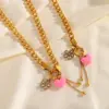 Wholesale Ion Plating (IP) 18K Gold Plated Heart Shape Flower 304 Stainless Steel Casual Cute Sweet Multi Charms Bracelet Necklace