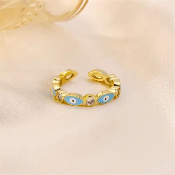 Wholesale Copper 18K Gold Plated Casual Vintage Style Cool Style Enamel Plating Inlay Eye Rhinestones Open Rings