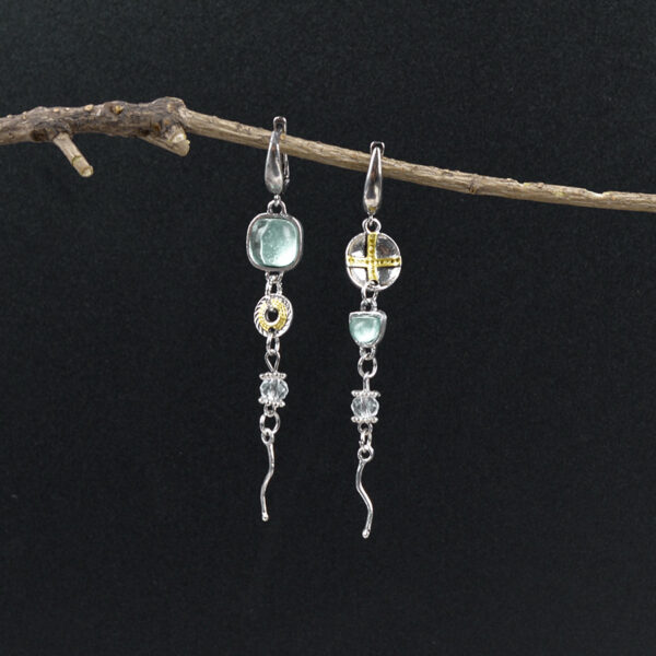 Wholesale Asymmetrical Sapphire Engraved Cross Earrings