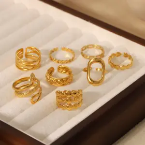 Wholesale PVD Coated Real Gold Plated 18K Gold Circle Heart Shape Snake 304 Stainless Steel Retro Waterproof Non Tarnish Open Rings