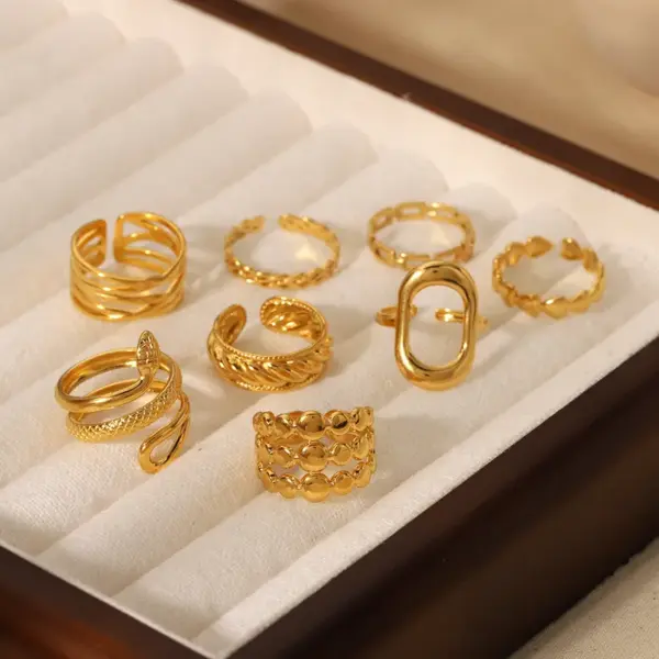 Wholesale PVD Coated Real Gold Plated 18K Gold Circle Heart Shape Snake 304 Stainless Steel Retro Waterproof Non Tarnish Open Rings