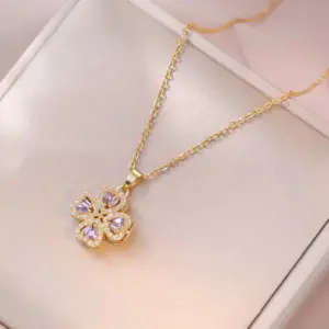 JO324 Purple Rotating Heart Necklace