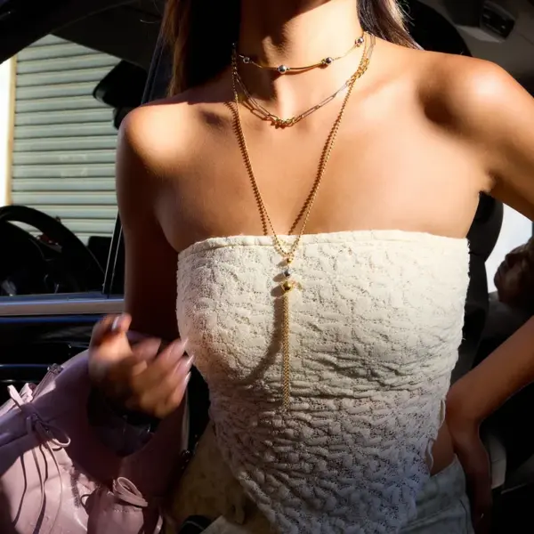 Vacuum Electroplating (In Furnace) Plated 18K Real Gold Round Tassel Cute Tropical Style Sweet 304 Stainless Steel Electroplated Lobster Clasp Necklace