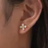 Wholesale PVD Coated Real Gold Plated 18K Gold Flower 201 Stainless Steel Shiny Waterproof Non Tarnish Ear Studs