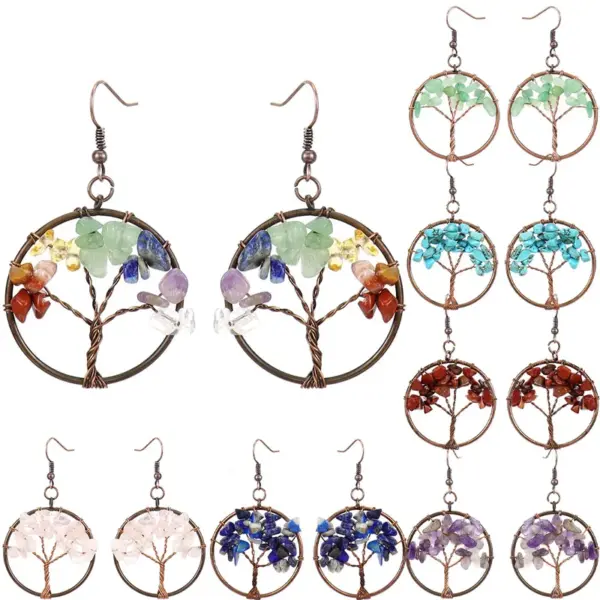 Wholesale 1 Pair Retro Ethnic Style Pastoral Tree Life Tree Natural Stone Copper Crystal Women'S Drop Earrings Earrings