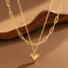 Wholesale Luxurious U-shaped Geometric Pattern Heart-shaped Electroplated (Including Color-retaining Layer) Two-layer Titanium Steel Necklace For Women Non-fading Tassel Jewelry Gift