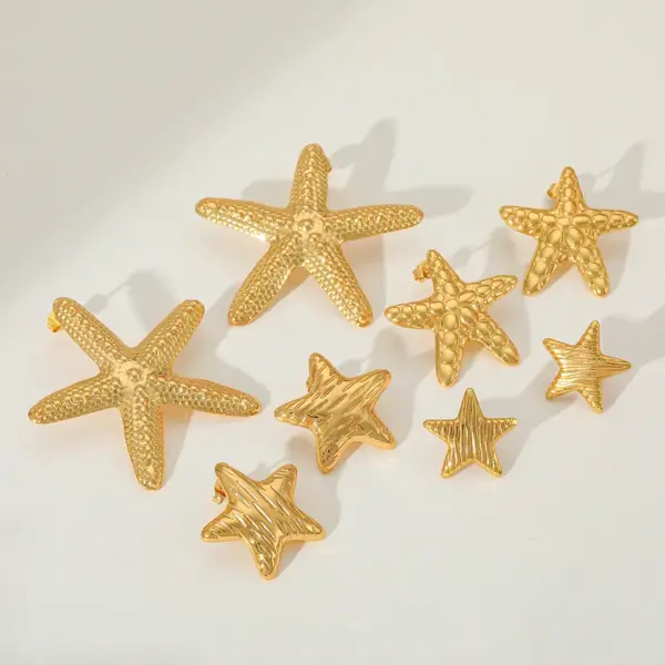 Wholesale 1 Pair Elegant Cute Artistic Pentagram 304 Stainless Steel 18K Gold Plated Ear Studs