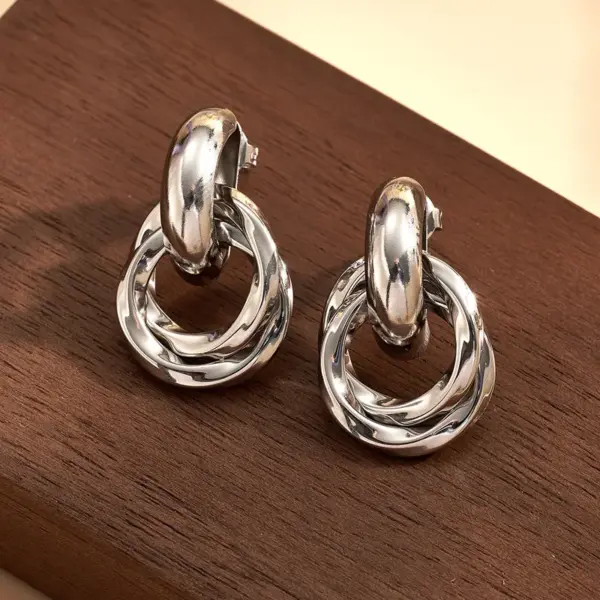18K Gold Plated 304 Stainless Steel Furnace Vacuum Electroplating Modern Minimalist Double Circle Earrings