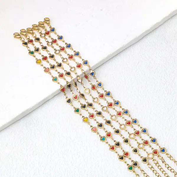 Ion Plating (IP) 18K Gold Plated Heart Shape 304 Stainless Steel Simple Style Waterproof Non Tarnish 304 Stainless Steel Bracelets