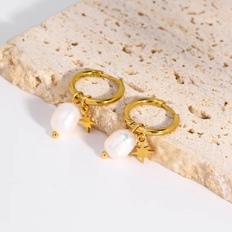 Wholesale PVD Coated Real Gold Plated 18K Gold Solid Color Stainless Steel Freshwater Pearl Preppy Style Waterproof Non Tarnish Earrings