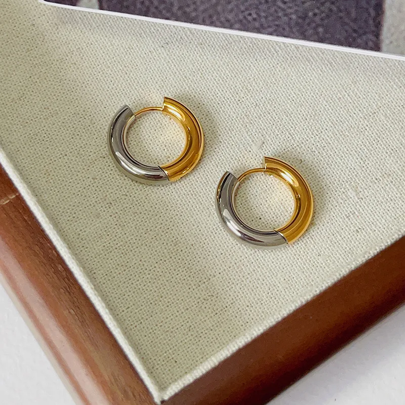 Wholesale 1 Pair Retro Color Block Titanium Steel Plating Hoop Earrings