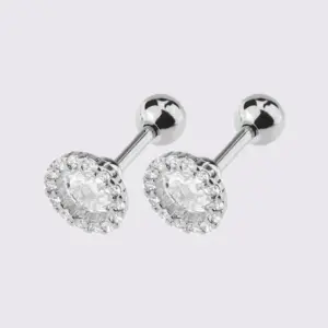 White Steel Zircon Ear Studs