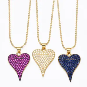 Wholesale Fashion Copper Inlaid Color Zircon Peach Heart Pendant Clavicle Chain