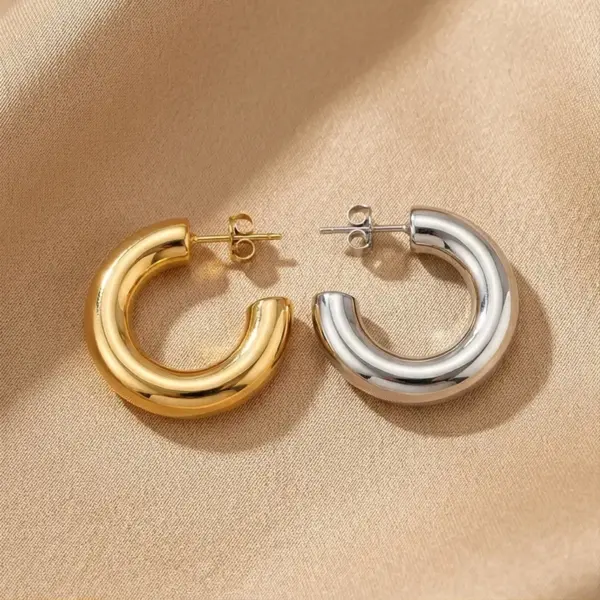 PVD Coated 18K Gold Plated Real Gold Plated C Shape Titanium Steel Simple Style Waterproof Non Tarnish Ear Studs