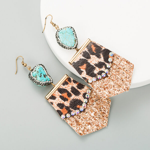 Wholesale Amazon Trendy Leopard Print Long Leather Small Fresh Full Diamond Women Earrings Exaggerated Earrings earrings