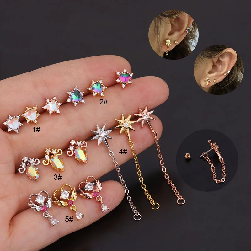 Wholesale 316L Stainless Steel Copper Zircon Ear Cartilage Rings & Studs Flower Waterproof Non Tarnish Surgical Steel Women'S