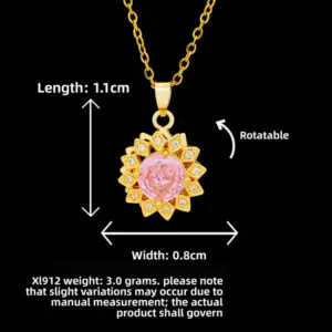 XL912 Rotating Rhombus Pink Multi-Petal Flower Necklace / Gold