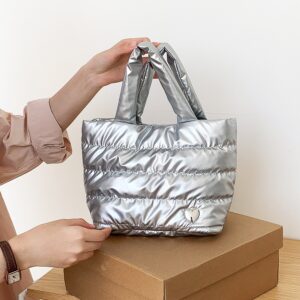 Wholesale Cross-Border Korean Version Simple and Versatile Silver Bag Women's Autumn and Winter Casual Cotton Clothing Hand Bag High-End Niche Handbag