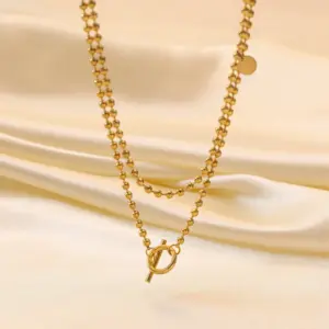 H6070【OT Beads Chain Necklace Gold】