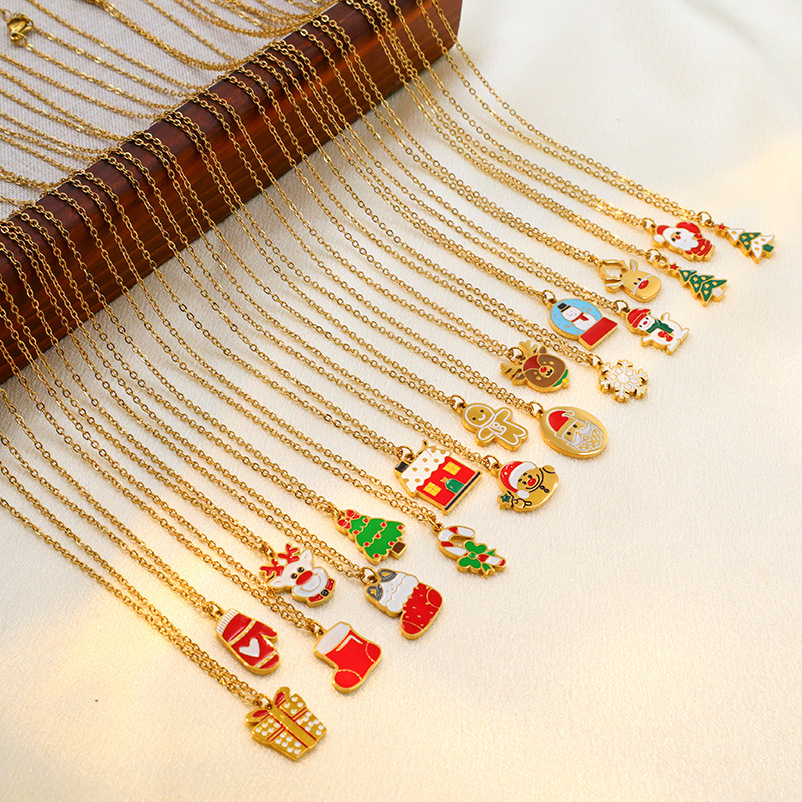 Wholesale Christmas Elk Snowman Bell Necklace