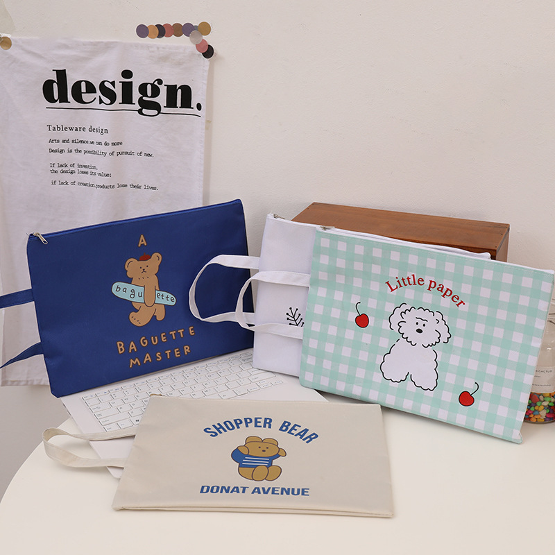 Wholesale Student test paper bag subject classification file bag canvas cute cartoon A4 zipper bag Oice data storage bag
