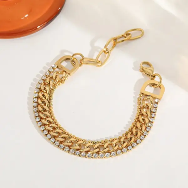Wholesale Casual Elegant Cute Geometric 304 Stainless Steel 18K Gold Plated Zircon Ball Chain Cable Chain Tennis Chain Chain Bracelet In Bulk