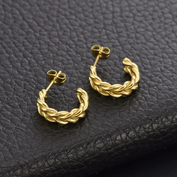PVD Coated Real Gold Plated 18K Gold Twist Titanium Steel Simple Style Waterproof Non Tarnish Ear Studs