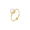 Women'S 304 Stainless Steel PVD Coated Inlay Geometric Artificial Pearls Open Ring Imitation Pearl Jewelry