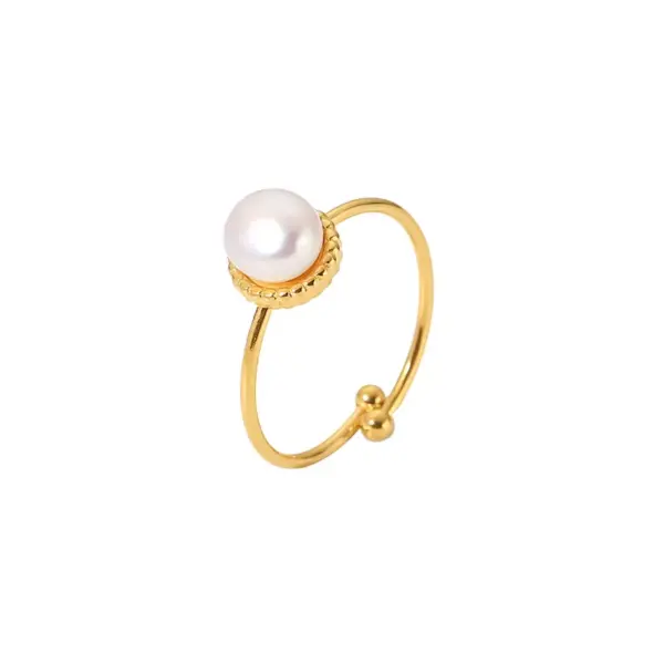 Women'S 304 Stainless Steel PVD Coated Inlay Geometric Artificial Pearls Open Ring Imitation Pearl Jewelry