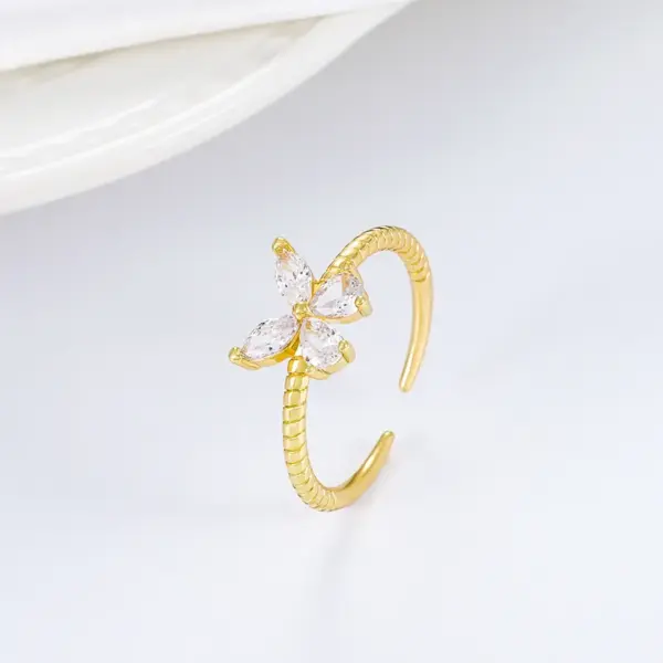 Wholesale Simple Style Butterfly Copper Inlay Zircon Open Ring