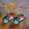 Wholesale Western style leopard print cowboy hat with wooden double-sided earrings