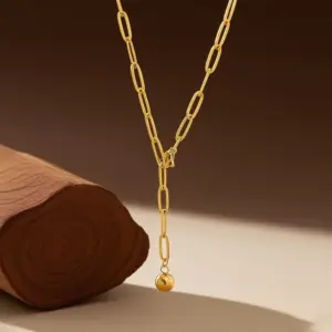 X0494-Small Gold Ball Cross Chain-Necklace- Gold