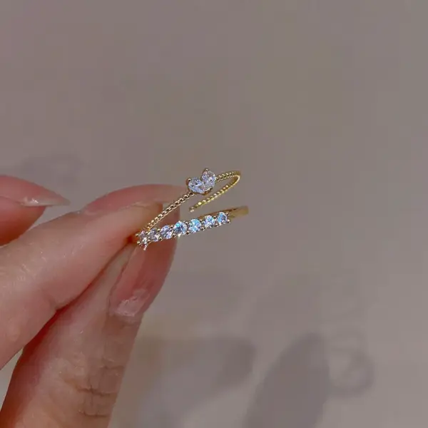 Wholesale 1 Piece Retro Heart Shape Copper Inlay Zircon Open Ring