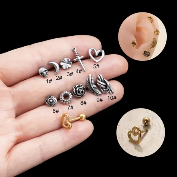 1 Piece 316L Stainless Steel Ear Cartilage Rings & Studs Four Leaf Clover Moon Heart Shape Waterproof Non Tarnish Surgical Steel