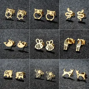 Wholesale PVD Coated 18K Gold Real Gold Plated Animal 304 Stainless Steel Cute Sweet Waterproof Non Tarnish Ear Studs