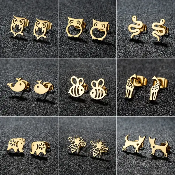Wholesale PVD Coated 18K Gold Real Gold Plated Animal 304 Stainless Steel Cute Sweet Waterproof Non Tarnish Ear Studs