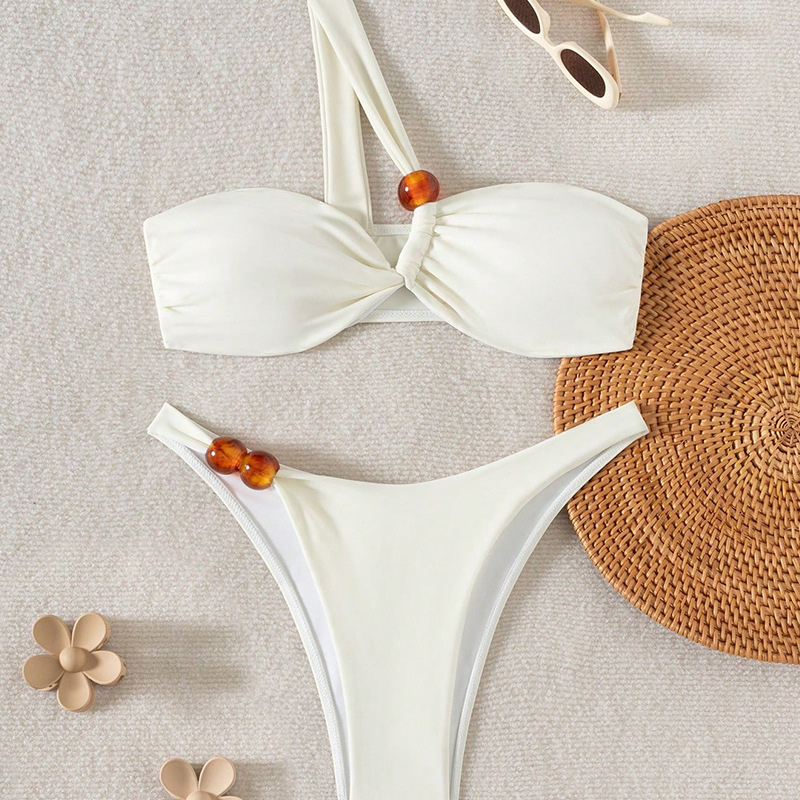 Wholesale 2025 European and American Sexy Split Bikini Swimsuit Cross-Border Amazon Pure Color Beach Vacation Bikini Swimsuit