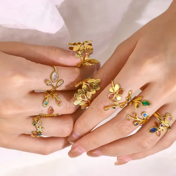 Wholesale PVD Coated 18K Gold Real Gold Plated Geometric 304 Stainless Steel Vacation French Style IG Style Waterproof Non Tarnish Open Rings