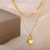 PVD Coated Real Gold Plated 18K Gold Heart Shape 304 Stainless Steel Simple Style Waterproof Non Tarnish 304 Stainless Steel Double Layer Necklaces