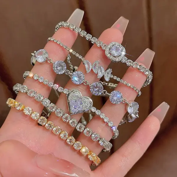 Wholesale Jewelry IG Style Heart Shape Bow Knot Copper Zircon Plating Inlay Bracelets Chain-free