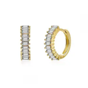 round Ring Earrings/White Diamond/Yellow / Gold
