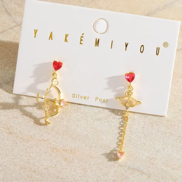 Wholesale 1 Set Elegant Cute Sweet Bow And Arrow Heart Shape Bow Knot Inlay 925 Sterling Silver Copper Zircon 14K Gold Plated Drop Earrings Earrings Ear Studs