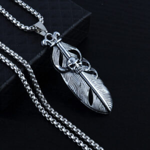 Skull feather + titanium steel chain